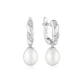 Cercei argint cu perle naturale albe si pietre, cu tortita DiAmanti SK23103EL_W-G